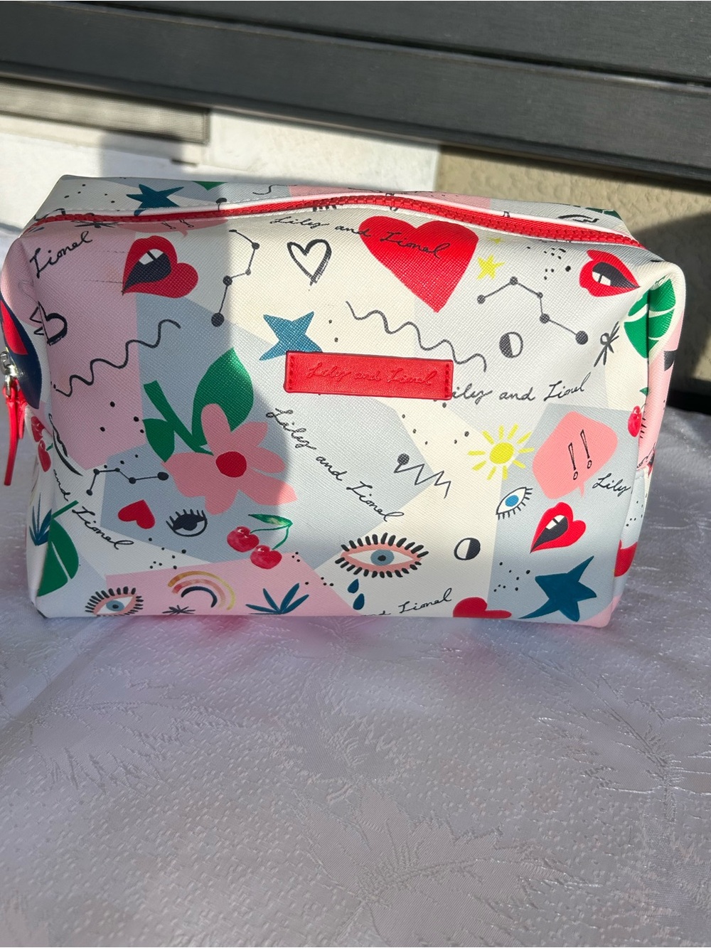 Pink & White Printed Cosmetic Bag